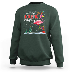 Merry Flocking Christmas Pink Flamingo Funny Xmas Socks Sweatshirt TS09 Dark Forest Green Printyourwear