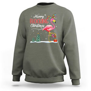 Merry Flocking Christmas Pink Flamingo Funny Xmas Socks Sweatshirt TS09 Military Green Printyourwear