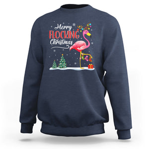 Merry Flocking Christmas Pink Flamingo Funny Xmas Socks Sweatshirt TS09 Navy Printyourwear