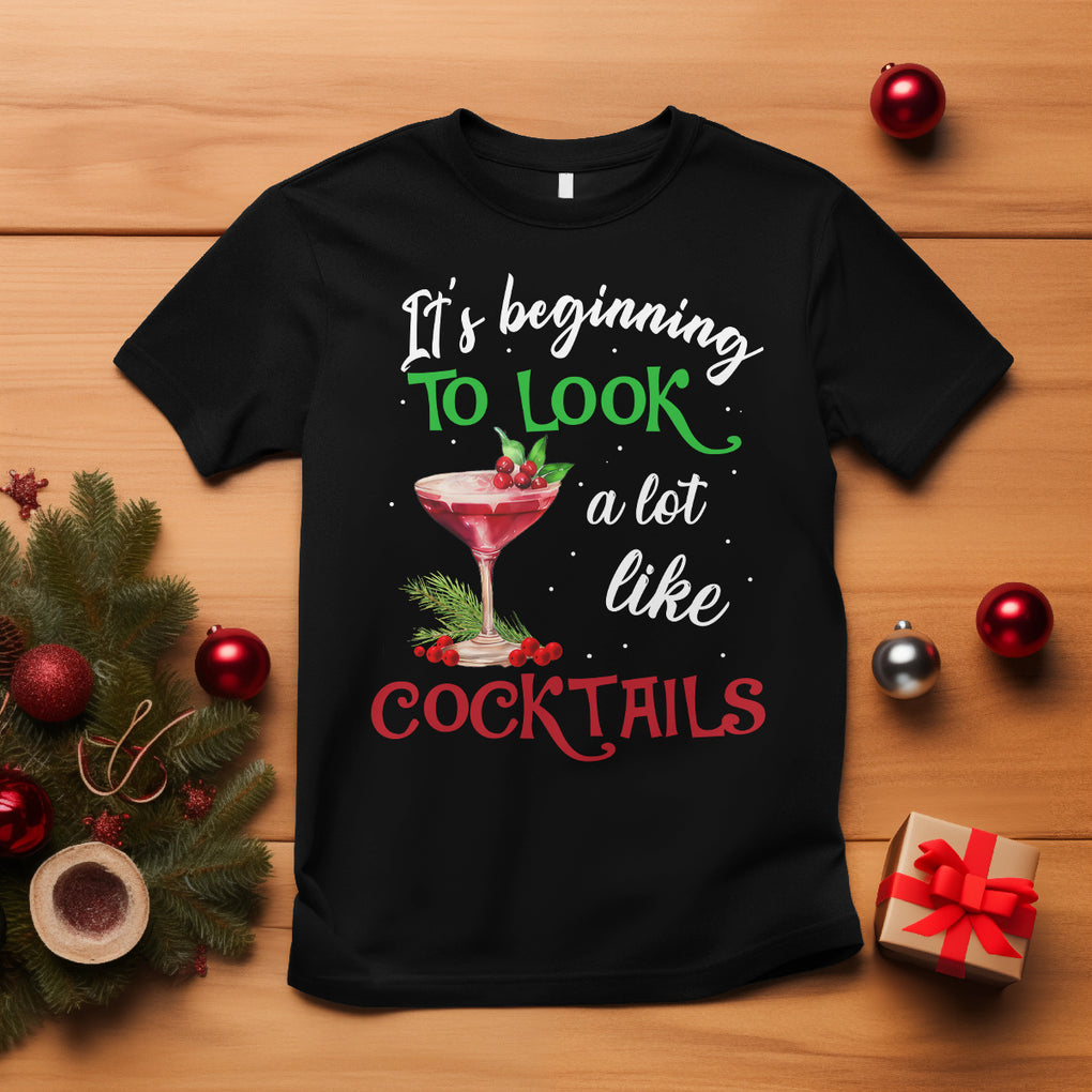 It's Beginning To Look A Lot Like Cocktails Funny Christmas T Shirt TS09 Black Printyourwear