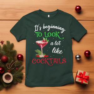 It's Beginning To Look A Lot Like Cocktails Funny Christmas T Shirt TS09 Dark Forest Green Printyourwear