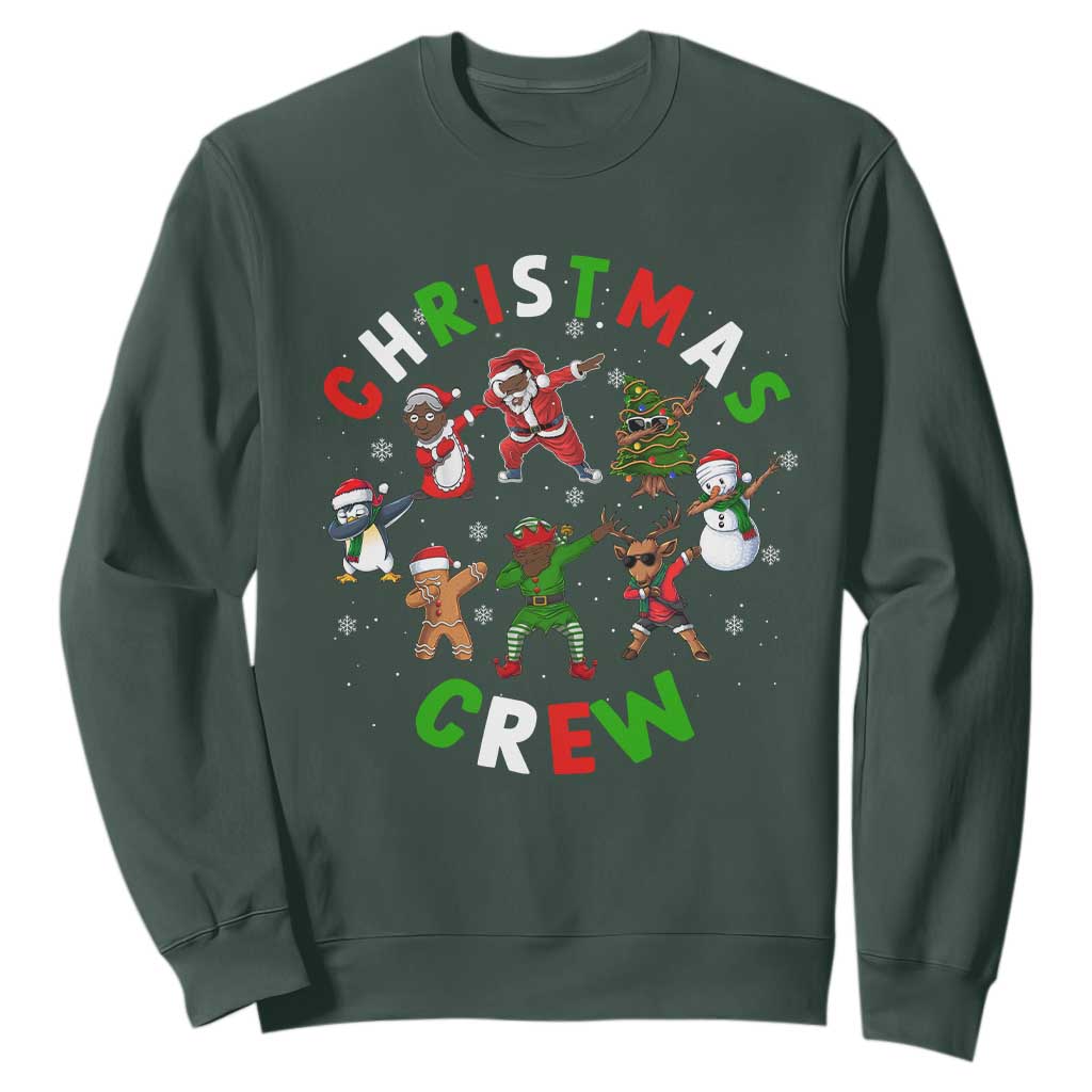 Christmas Crew Black African American Santa Reindeer Snowman Dabbing Sweatshirt TS09 Dark Forest Green Printyourwear
