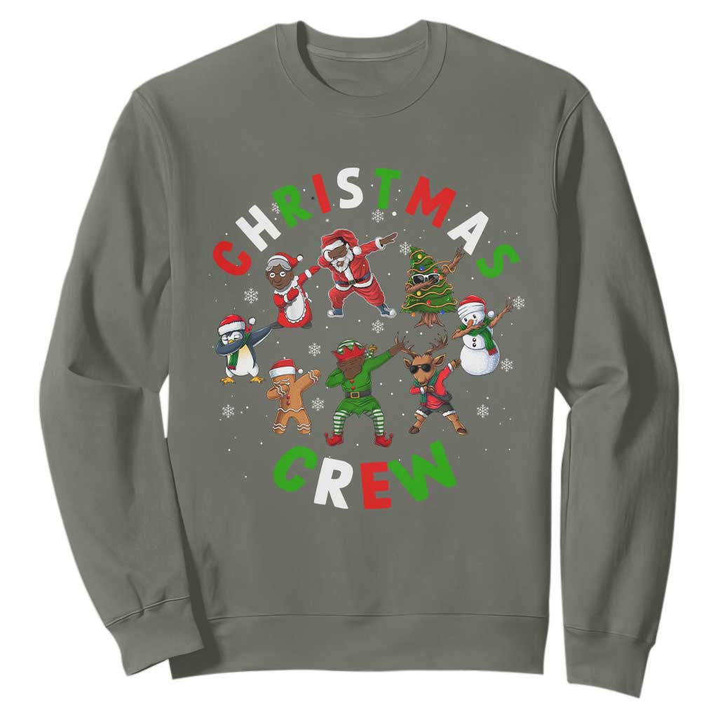 Christmas Crew Black African American Santa Reindeer Snowman Dabbing Sweatshirt TS09 Military Green Printyourwear