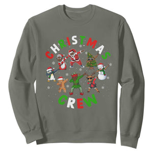 Christmas Crew Black African American Santa Reindeer Snowman Dabbing Sweatshirt TS09 Military Green Printyourwear