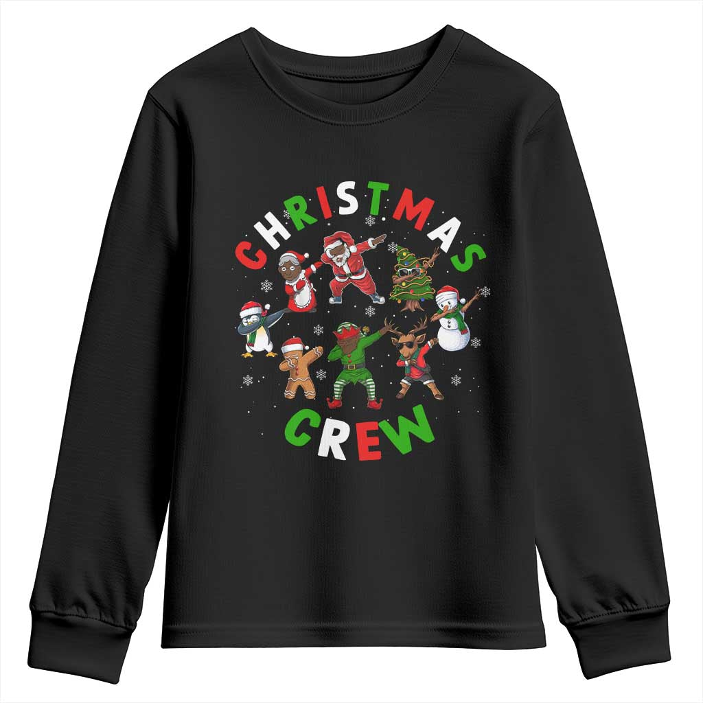 Black Christmas Crew Youth Sweatshirt Dabbing Black African American Santa Reindeer Snowman TS09 Black Print Your Wear