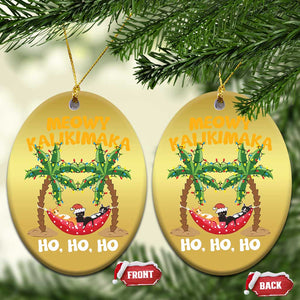 Funny Xmas In Hawaii Christmas Ornament Meowy Kalikimaka Cat Chillin' Ho Ho Ho Xmas Palm Tree TS09 Oval Gold Print Your Wear