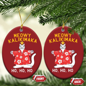 Hawaiian Xmas Cute Cat Christmas Ornament Meowy Kalikimaka Hawaiian Cat Ho Ho Ho Xmas Tree TS09 Oval Red Print Your Wear