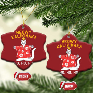 Hawaiian Xmas Cute Cat Christmas Ornament Meowy Kalikimaka Hawaiian Cat Ho Ho Ho Xmas Tree TS09 Snow Flake Red Print Your Wear