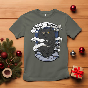 Icelandic Christmas T Shirt Yule Cat Jolakotturinn Xmas Eve TS09 Military Green Printyourwear