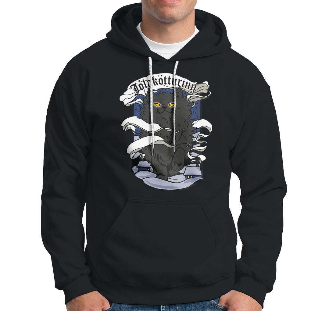 Icelandic Christmas Hoodie Yule Cat Jolakotturinn Xmas Eve TS09 Black Printyourwear