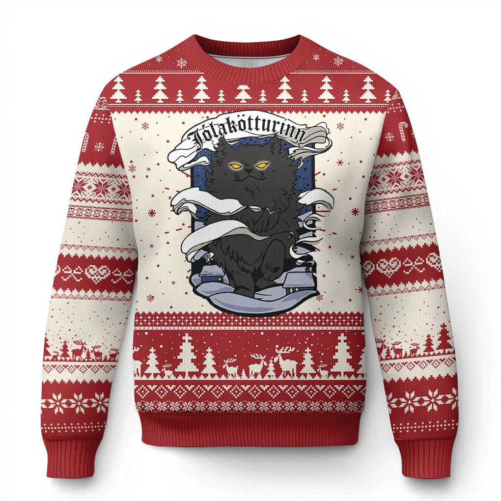 Icelandic Xmas Ugly Christmas Sweater Yule Cat Jolakotturinn Xmas Eve TS09 Red Print Your Wear