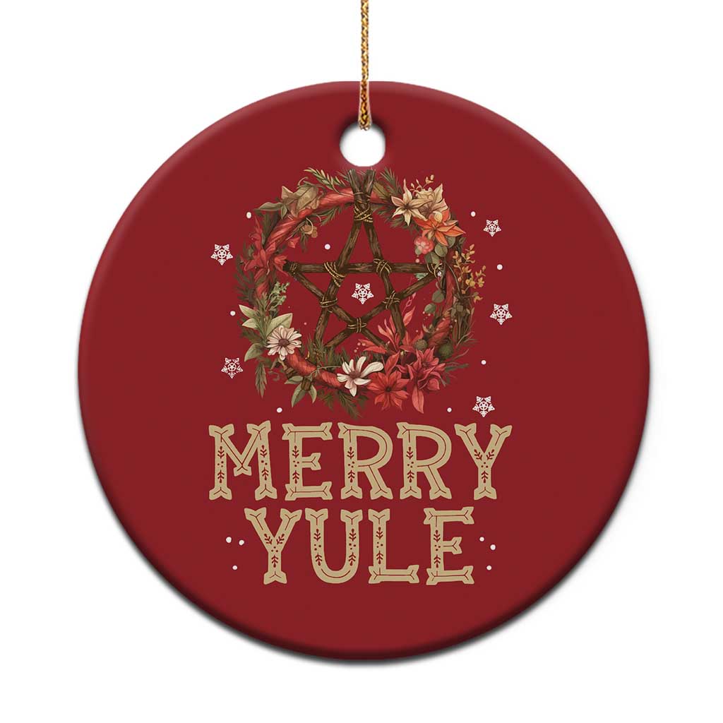 Merry Yule Christmas Ornament Winter Solstice Flower Wreath Pentagram Icelandic Christmas TS09 Print Your Wear