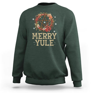 Merry Yule And Winter Solstice Flower Wreath Pentagram Sweatshirt TS09 Dark Forest Green Printyourwear