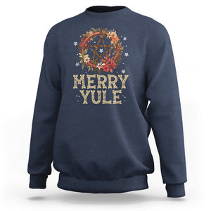 Merry Yule And Winter Solstice Flower Wreath Pentagram Sweatshirt TS09 Navy Printyourwear