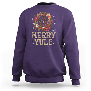 Merry Yule And Winter Solstice Flower Wreath Pentagram Sweatshirt TS09 Purple Printyourwear