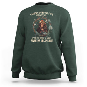 Merry Winter Solstice And Happy Yule Fairy Awakens In Sunshine Sweatshirt TS09 Dark Forest Green Printyourwear