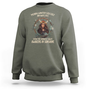 Merry Winter Solstice And Happy Yule Fairy Awakens In Sunshine Sweatshirt TS09 Military Green Printyourwear