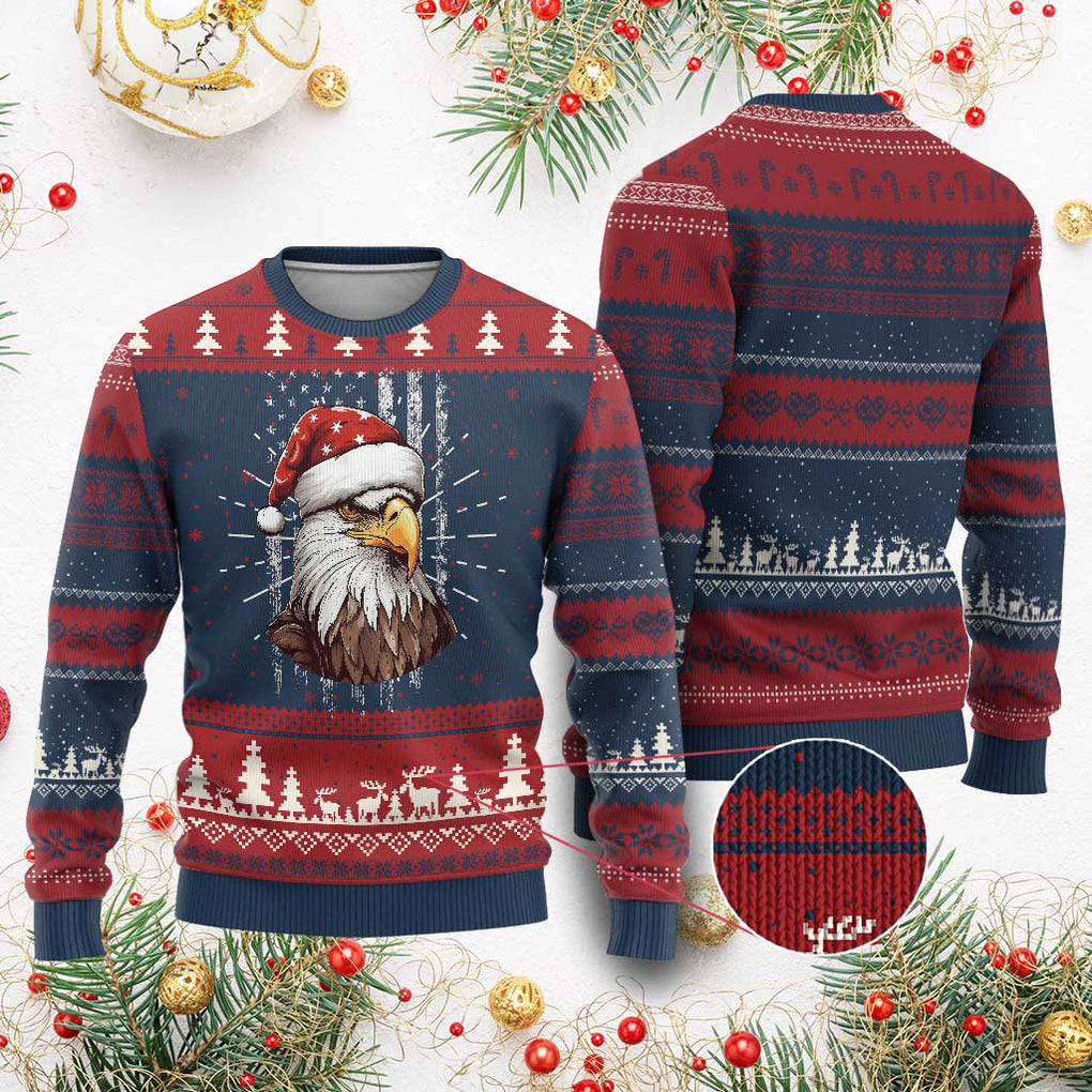 Patriotic Xmas Ugly Christmas Sweater Santa Bald Eagle USA Flag Xmas TS09 Burgundy Print Your Wear