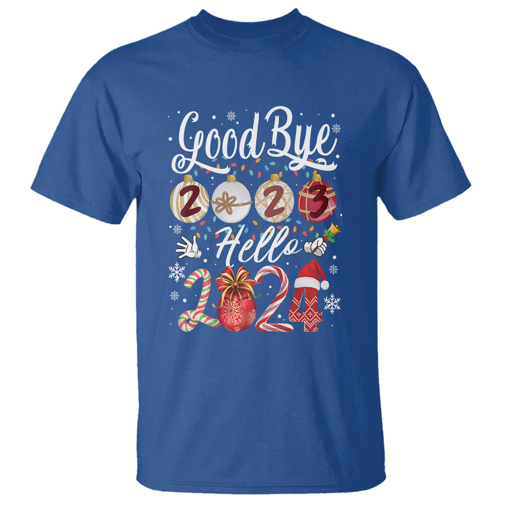 Goodbye 2023 Hello 2024 Happy New Year's Eve T Shirt TS09 Royal Blue Printyourwear