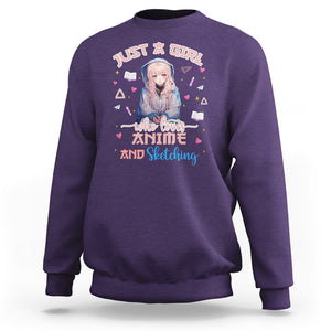 Just A Girl Who Loves Anime And Sketching Sweatshirt Cute Kawaii Manga Japan TS09 Purple Printyourwear