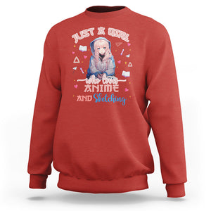 Just A Girl Who Loves Anime And Sketching Sweatshirt Cute Kawaii Manga Japan TS09 Red Printyourwear