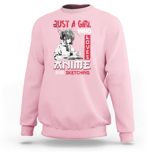 Just A Girl Who Loves Anime And Sketching Sweatshirt Japan Sakura Cherry Blossoms TS09 Light Pink Printyourwear