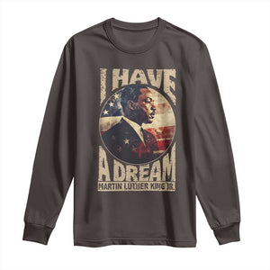 Martin Luther King Jr Long Sleeve Shirt I Have A Dream American Flag MLK Day Black History TS09 Dark Chocolate Print Your Wear