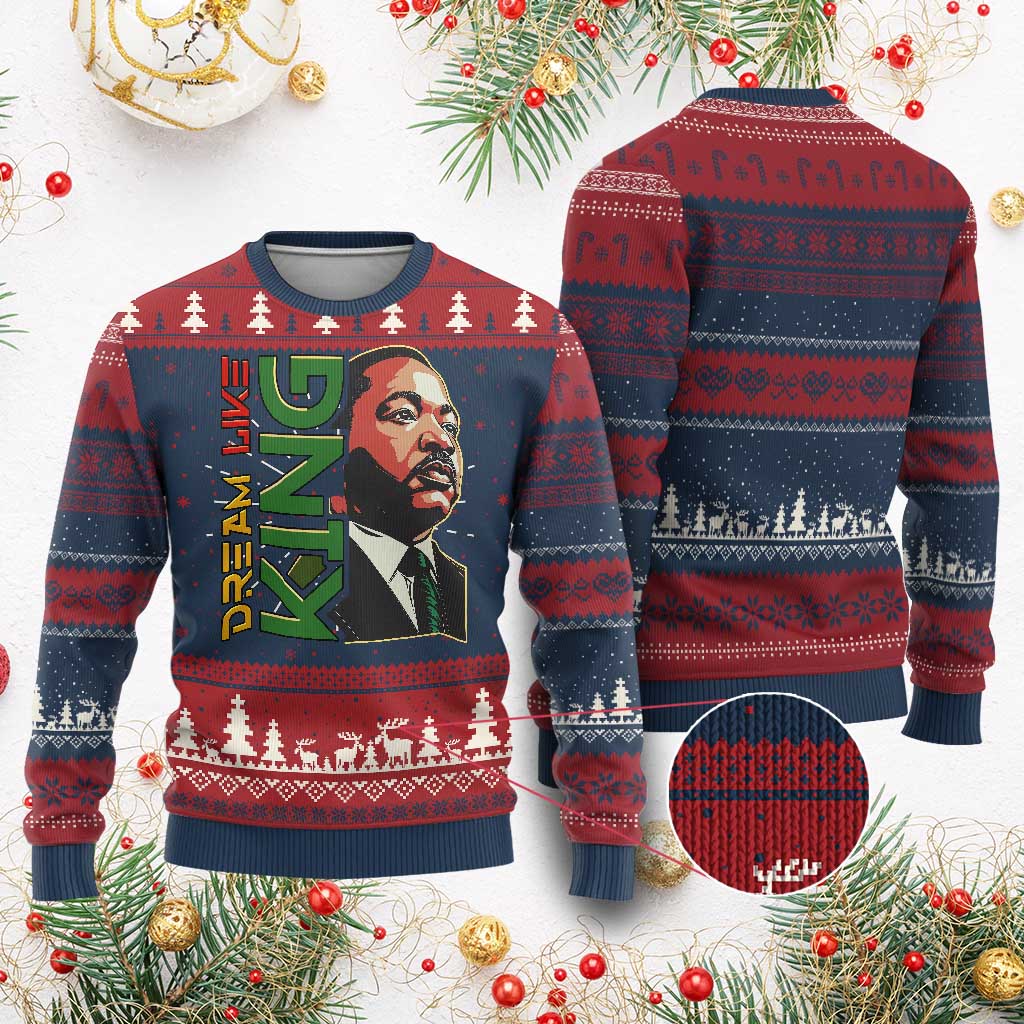 Martin Luther King Jr Ugly Christmas Sweater Dream Like King MLK Day Black History TS09 Burgundy Print Your Wear