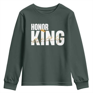Martin Luther King Jr Day Youth Sweatshirt Honoring The King MLK TS09 Dark Forest Green Print Your Wear