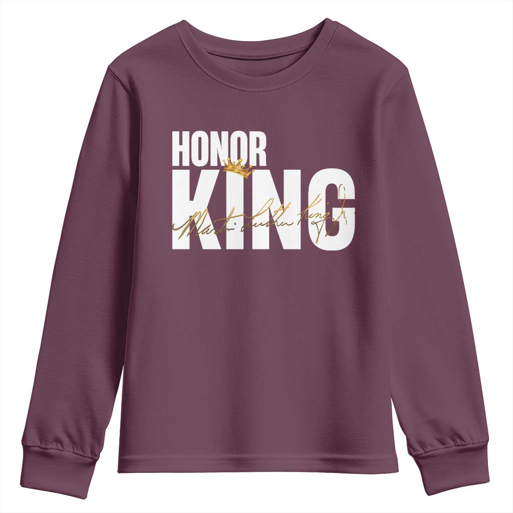Martin Luther King Jr Day Youth Sweatshirt Honoring The King MLK TS09 Maroon Print Your Wear