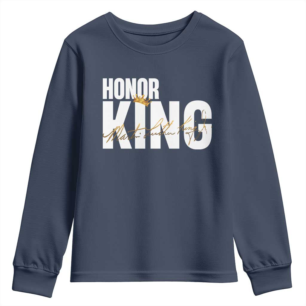 Martin Luther King Jr Day Youth Sweatshirt Honoring The King MLK TS09 Navy Print Your Wear