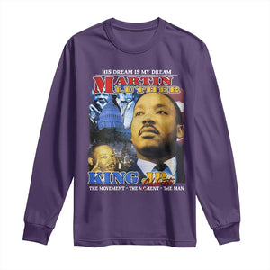 Martin Luther King Jr Long Sleeve Shirt His Dream Is My Dream American Flag MLK Day Black HIstory TS09 Purple Print Your Wear