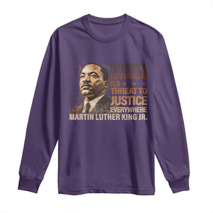 Martin Luther King Jr Long Sleeve Shirt Injustice Anywhere Is A Threat To Justice Everywhere TS09 Purple Print Your Wear