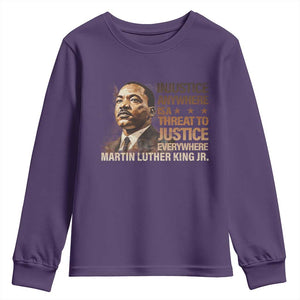 Martin Luther King Jr Youth Sweatshirt Injustice Anywhere Is A Threat To Justice Everywhere TS09 Purple Print Your Wear