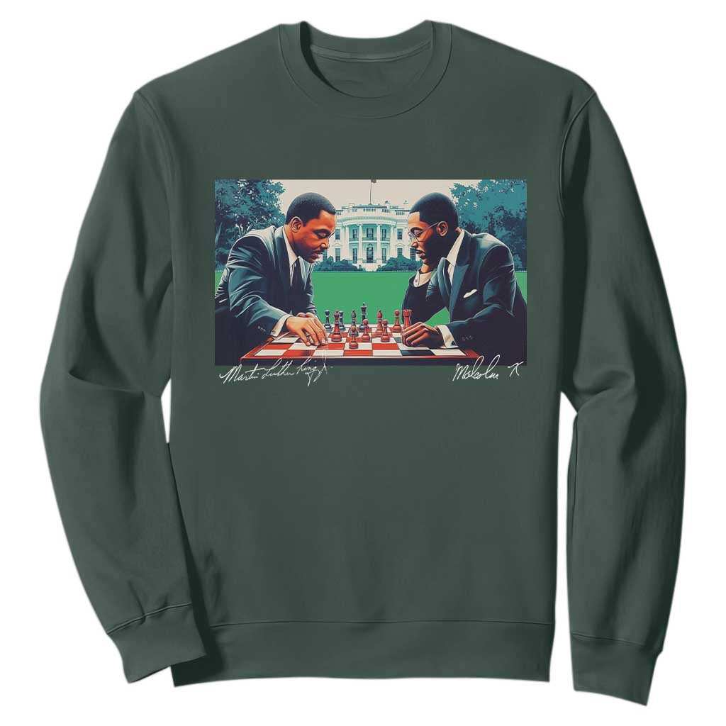 Martin Luther King Jr Malcolm X Sweatshirt Playing Chess White House Black History TS09 Dark Forest Green Print Your Wear