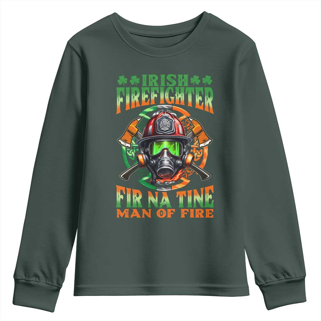 Fir Na Tine Man Of Fire Youth Sweatshirt Irish Firefighter Pride TS09 Dark Forest Green Print Your Wear
