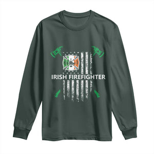 Irish Firefighter Fir Na Tine Man Of Fire Long Sleeve Shirt Irish American Flag TS09 Dark Forest Green Print Your Wear