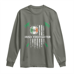 Irish Firefighter Fir Na Tine Man Of Fire Long Sleeve Shirt Irish American Flag TS09 Military Green Print Your Wear