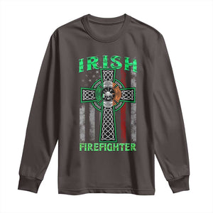 Irish Firefighter Long Sleeve Shirt Celtic Cross American Flag TS09 Dark Chocolate Print Your Wear