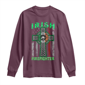 Irish Firefighter Long Sleeve Shirt Celtic Cross American Flag TS09 Maroon Print Your Wear