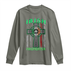 Irish Firefighter Long Sleeve Shirt Celtic Cross American Flag TS09 Military Green Print Your Wear