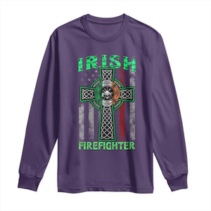 Irish Firefighter Long Sleeve Shirt Celtic Cross American Flag TS09 Purple Print Your Wear