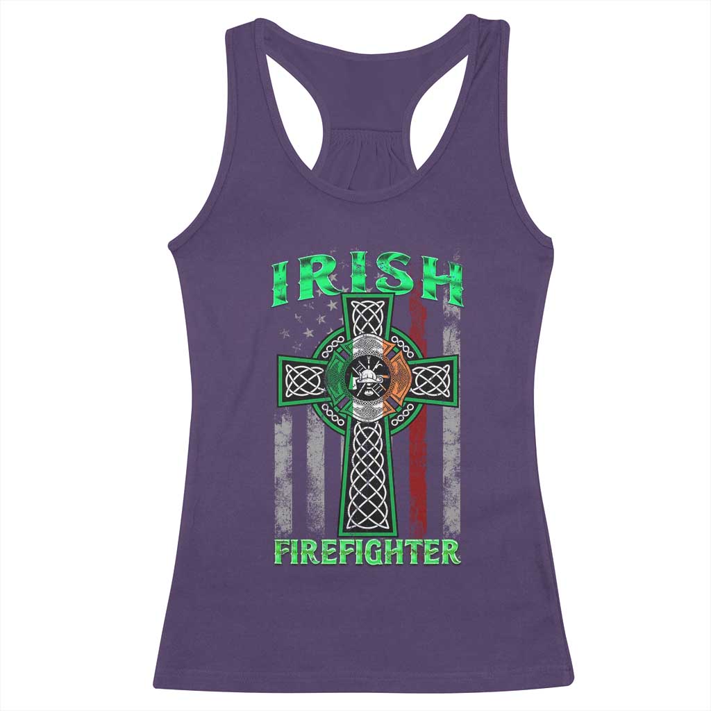 Irish Firefighter Racerback Tank Top Celtic Cross American Flag TS09 Purple Print Your Wear