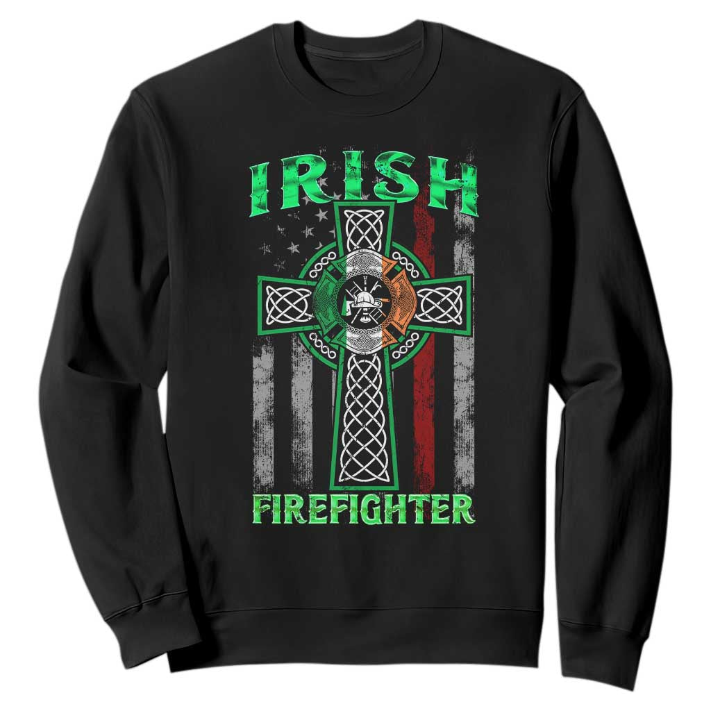 Irish Firefighter Sweatshirt Celtic Cross American Flag TS09 Black Print Your Wear