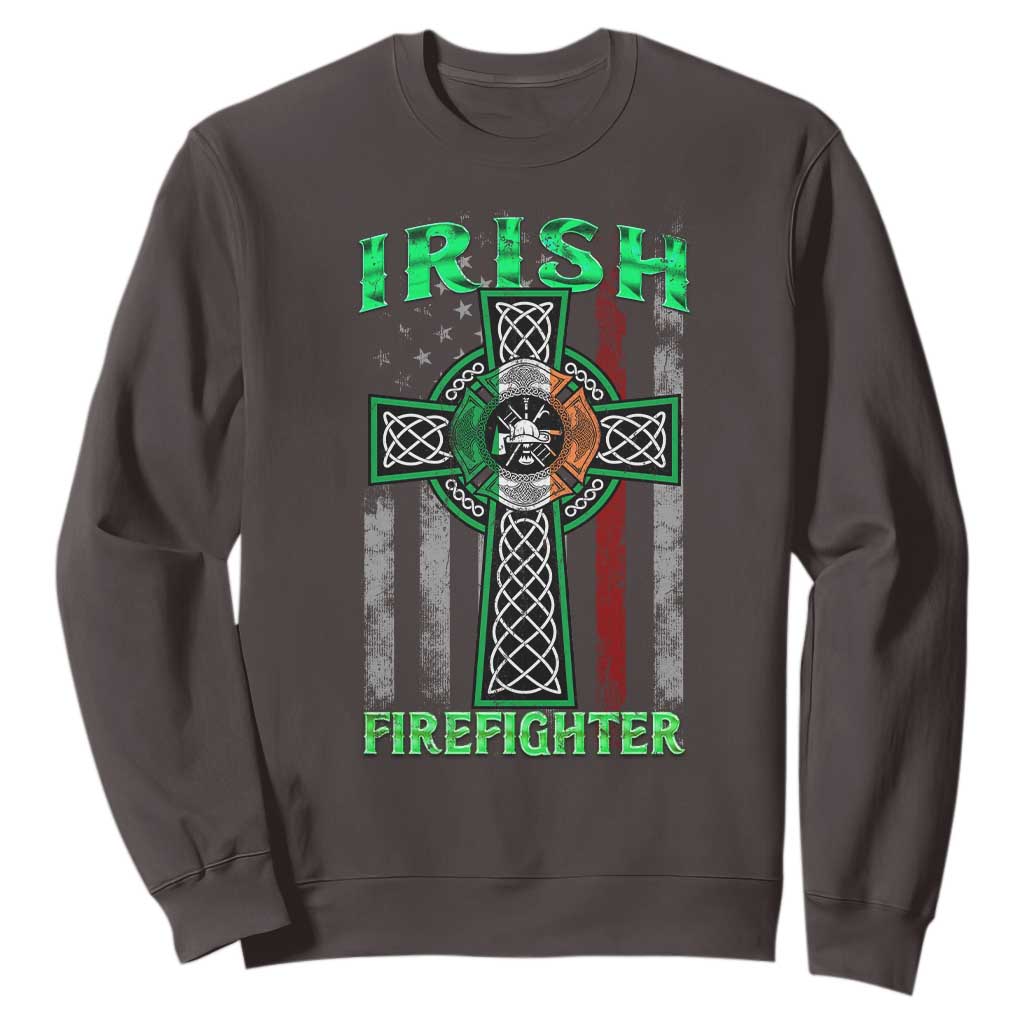 Irish Firefighter Sweatshirt Celtic Cross American Flag TS09 Dark Chocolate Print Your Wear