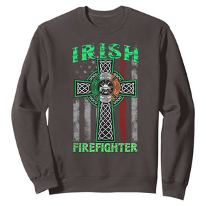 Irish Firefighter Sweatshirt Celtic Cross American Flag TS09 Dark Chocolate Print Your Wear