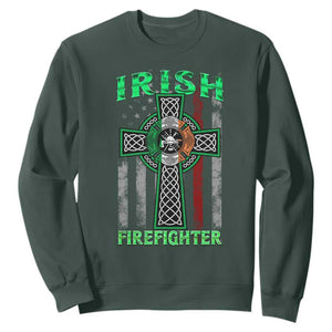 Irish Firefighter Sweatshirt Celtic Cross American Flag TS09 Dark Forest Green Print Your Wear