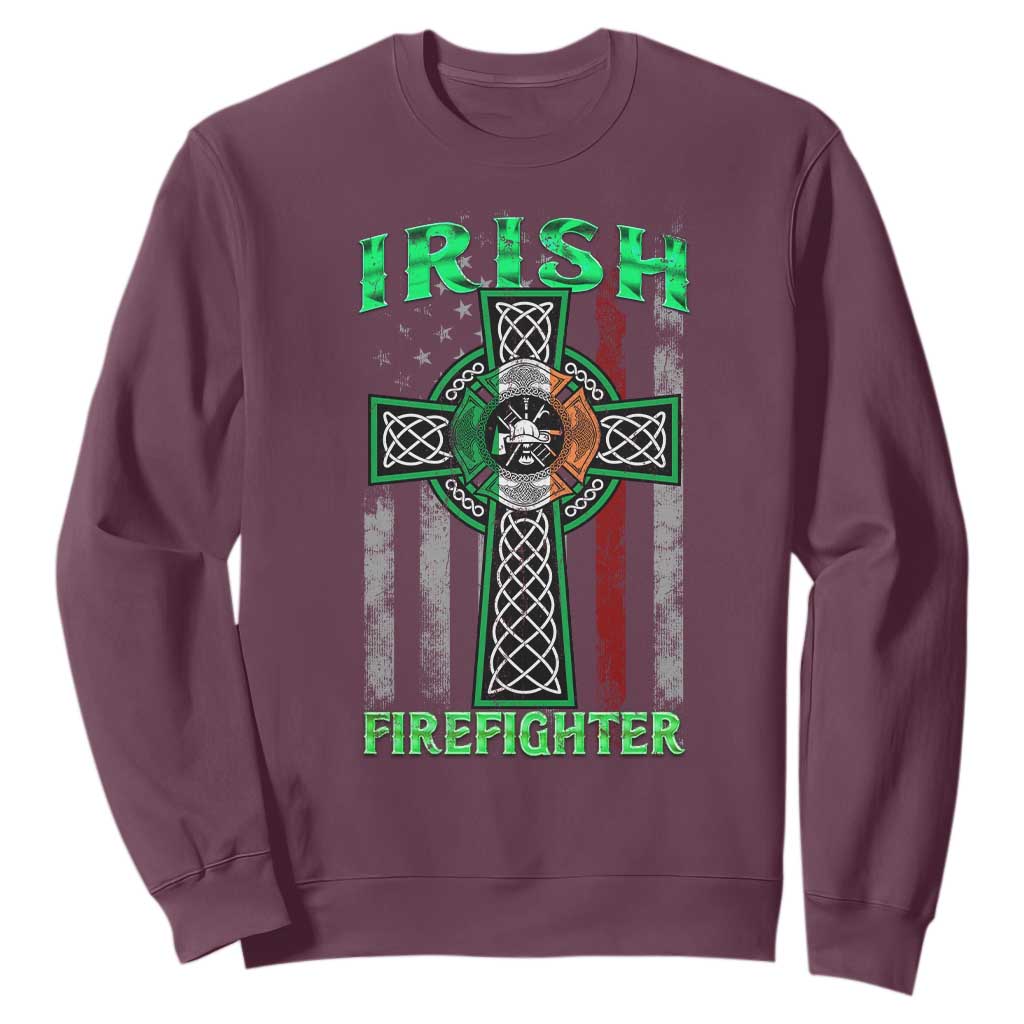 Irish Firefighter Sweatshirt Celtic Cross American Flag TS09 Maroon Print Your Wear