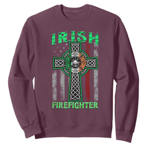 Irish Firefighter Sweatshirt Celtic Cross American Flag TS09 Maroon Print Your Wear