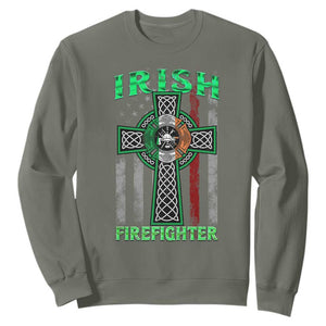 Irish Firefighter Sweatshirt Celtic Cross American Flag TS09 Military Green Print Your Wear